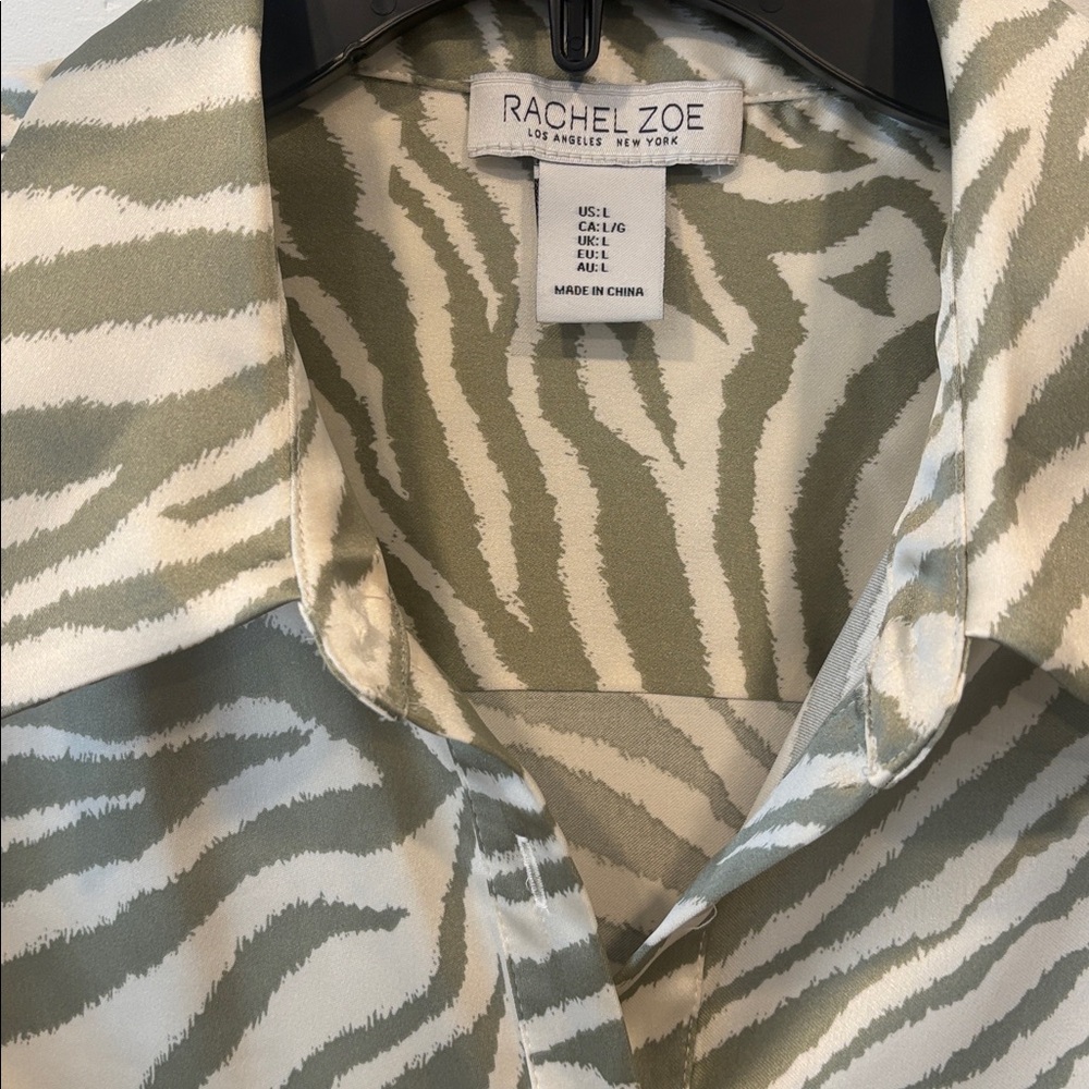 Rachel Zoe Sage Green and White Zebra Print Shirt - Picture 2 of 4